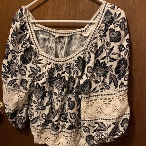 Christian Siriano Black and White Floral Lace Blouse